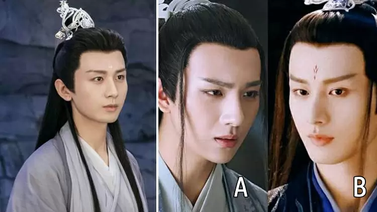 Who do you think looks more like the person in the photo on the left in this group photo on the right?