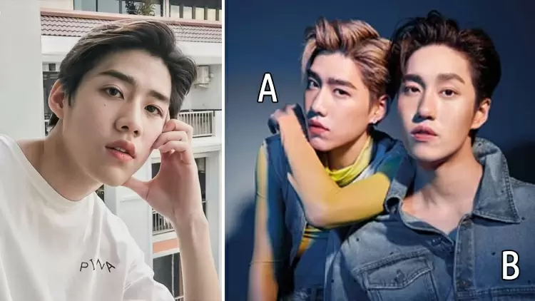 Who do you think looks more like the person in the photo on the left in this group photo on the right?