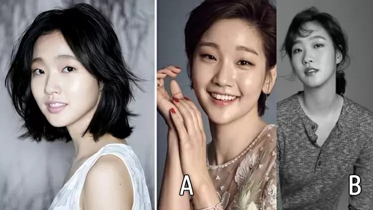 Who do you think looks more like the person in the photo on the left in this group photo on the right?