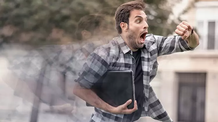 Someone was looking at their watch while running, but they still arrived 5 minutes late. What do you think they were thinking?